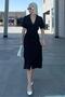 Black Shirt Collar Pocket Detailed Buttoned Long Dress Mg2083 - 3