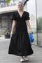 Black V-Neck Gathered Detailed Long Basic Women's Dress Mg1619 - 3