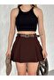 Women's Pleated Belted Shorts Skirt