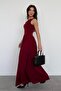 Burgundy Front Flowy Long Length Women's Dress Mg2364 - 6
