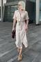 Beige Shirt Collar Pocket Detail Button Long Dress Mg2083 - 4