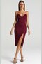 Burgundy V-Neck Slit Satin Dress MG1742