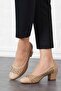Ronter Strip Laser Women's Heeled Shoes Beige Leather - 3