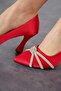 Caly Network Braided Heeled Women's Shoes Red Satin - 4