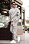 Dyed Gray Men's Hooded Tapered-Cuff Tracksuit Set 5957 - 2