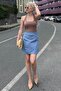 Blue High Waist Front Slit Short Skirt Mg2086 - 5