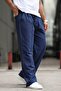 Navy Blue Men's Relaxed Cut Linen Trousers 6539 - 2