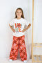 🌸   Girls'''Love Yourself'' Printed T-Shirt and Geometric Ethnic Pattern Wide Leg Pants Set - 6