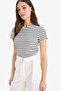 Fitted Crew Neck Striped Ribbed Camisole Short Sleeve T-Shirt K1965Az25Sm - 5