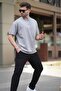 Painted Gray Crew Neck Printed Short Sleeve Overfit T-Shirt 7036 - 3