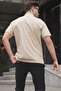 Beige Zipper Collar Men's T-Shirt 5858 - 2