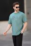 Green Overfit Crew Neck Back Printed Short Sleeve Men's T-Shirt 7037 - 2