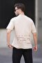 Beige Overfit Crew Neck Back Printed Short Sleeve Men's T-Shirt 7037 - 3