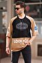 Black Crew Neck Color Block Printed Men's T-Shirt 7027 - 2