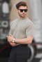 Stone Color Crew Neck Short Sleeve Knitwear Men's T-Shirt 6899