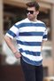 Indigo Oversize Color-Blocking Crew Neck Short Sleeve T-Shirt 7030 - 5