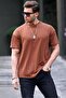 Brown Oversize Crew Neck Men's T-Shirt 6179 - 3