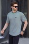 Khaki Crew Neck Striped Short Sleeve Men's T-Shirt with Arma Detail 7031 - 3