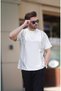 Ecru Crew Neck Cotton Gray Color Detailed Overfit T-Shirt 7038