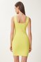 Square Collar Lycra Mini Knitwear Dress Yellow Lza0001 - 3