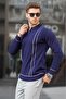 Navy Blue Zippered Polo Collar Knitwear Men's Sweater 6823 - 2