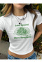 Women's White Spaghetti Lycra Organic Cotton Crew Neck Stylish Crop - 2