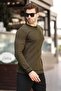 Khaki Crew Neck Striped Detail Long Sleeve Knitted Sweater 7245 - 2
