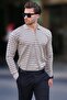 Mink Polo Neck Striped Zippered Knitted Sweater 7243 - 3