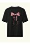 Black Oversize T-Shirt with Pink Bow Back Print - 2