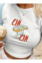 Women's White Cın Cın Lycra Organic Cotton Crew Neck Stylish Crop - 3
