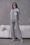 Women's Front Embroidered Rose Floral and Stone-Embellished Ribbon Detail Linen Shirt and Trousers Top and Bottom Set