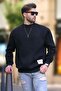 Black Crew Neck Oversize Men's Sweatshirt with Embroidered Emblem Detail 7043 - 2