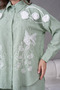 Women's Front Embroidered Rose Floral and Stone-Embellished Ribbon Detail Linen Shirt and Trousers Top and Bottom Set - 5