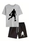 Basketball Silhouette Printed Men's Fashion Casual Two-Piece Set, Round Neck Short Sleeve T-Shirt - 3