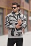 Painted Gray Hooded Pocket Detailed Printed Men's Sweatshirt 7087 - 3