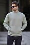 Mint Green Crew Neck Embroidery Detailed Men's Sweatshirt with Pockets 7049 - 3