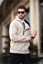 Beige Zipper Detailed Hooded Sweatshirt 1767 - 3