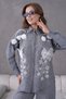 Women's Front Embroidered Rose Floral and Stone-Embellished Ribbon Detail Linen Shirt and Trousers Top and Bottom Set - 3