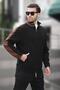 Men's Cardigan 7081 - Black, Half Turtleneck, Zippered and Printed - 3