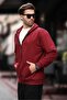 Burgundy Hooded Zippered Men's Cardigan 7070