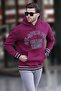 Burgundy Hooded Pocket Detailed Printed Men's Sweatshirt 7068 - 2