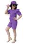 Girl's Crew Neck Half Sleeve Waist Tie Detailed Purple Shorts Jumpsuit - 6