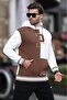 Ecru Color Block Hooded Printed Men's Sweatshirt 7078 - 3