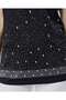 Women's Short Sleeve Mommy T-Shirt Blouse with Silvery Stitching and Sprinkle Stone Detail on Collar - Black - 3