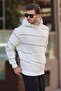 Ecru Hooded Pocket Detailed Striped Men's Sweatshirt 7063 - 3