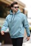 Men's Blue Hooded Pocket Detailed Embroidered Sweatshirt 7054 - 4