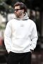 Ecru Hooded Color Blocked Embroidery Detailed Men's Sweatshirt 7088 - 2
