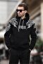 Men's Black Hooded Pocket Detailed Printed Sweatshirt 7052 - 3