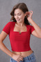 Red Flexible Fabric Square Neck Collar Designed Short Sleeve 42/43 Cm Blouse 10432 - 8
