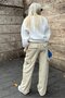 Women's Beige Wide Leg Cargo Pocket Sweatpants Mg1615 - 7